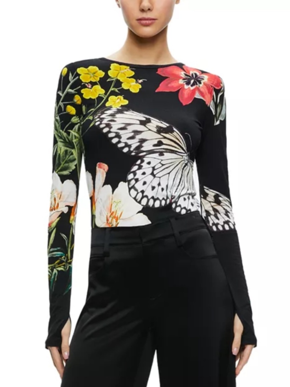 Alice + Olivia Delaina Long Sleeve Top In Essential Floral size M - Picture 3 of 14